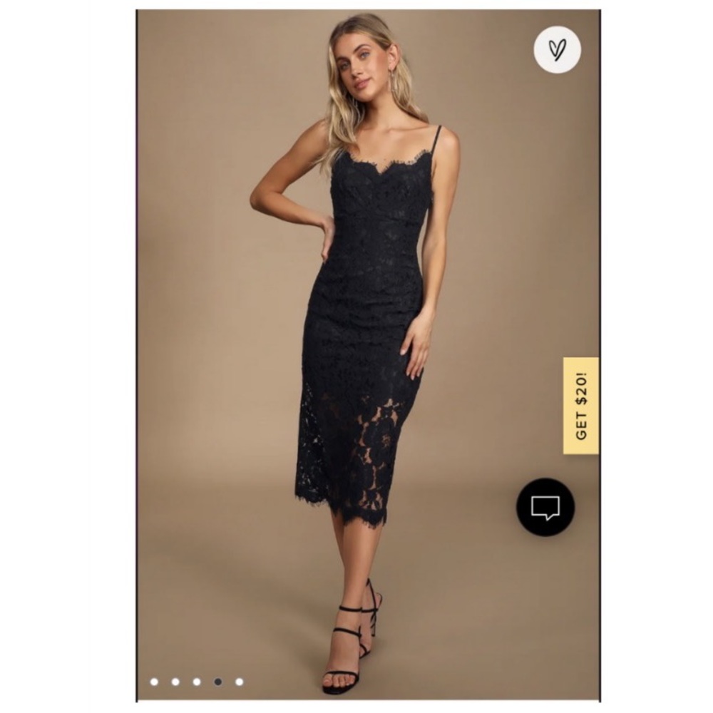 Divine Lover Black Lace Bodycon Midi Dress Small